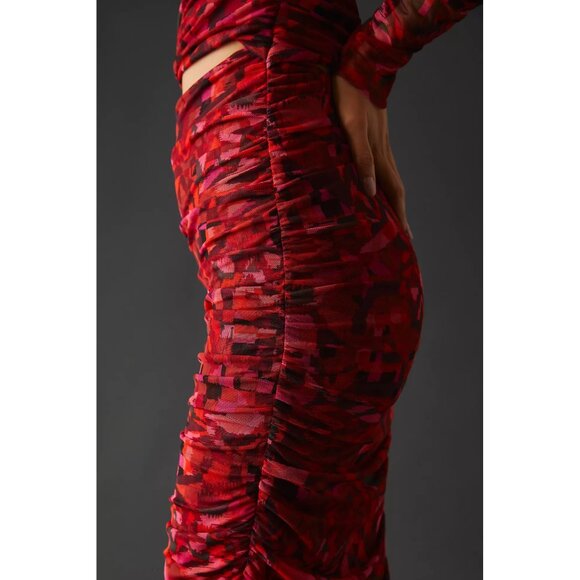 New MISA Cutout Long Sleeve Midi Dress in Red Size L - Picture 6 of 15